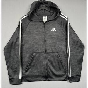 Adidas Gray Full Zip Track Jacket Womens XL 18/20 Hooded 3 Stripes White Soccer